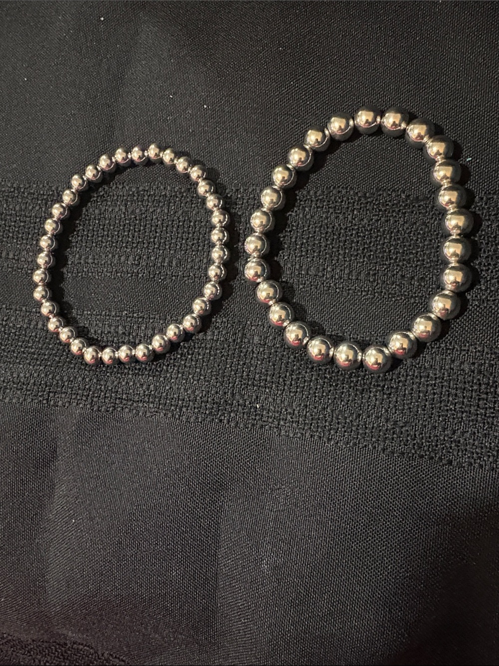 Silver Beaded Stretch Bracelets - Set of 2